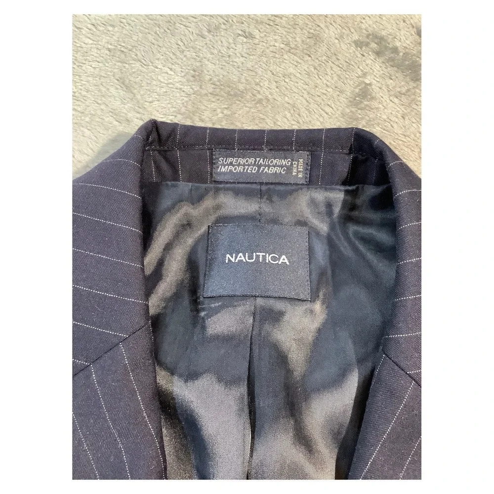 Nautica Men's Pinstripe‎ Blazer Navy Wool Blend Size 42